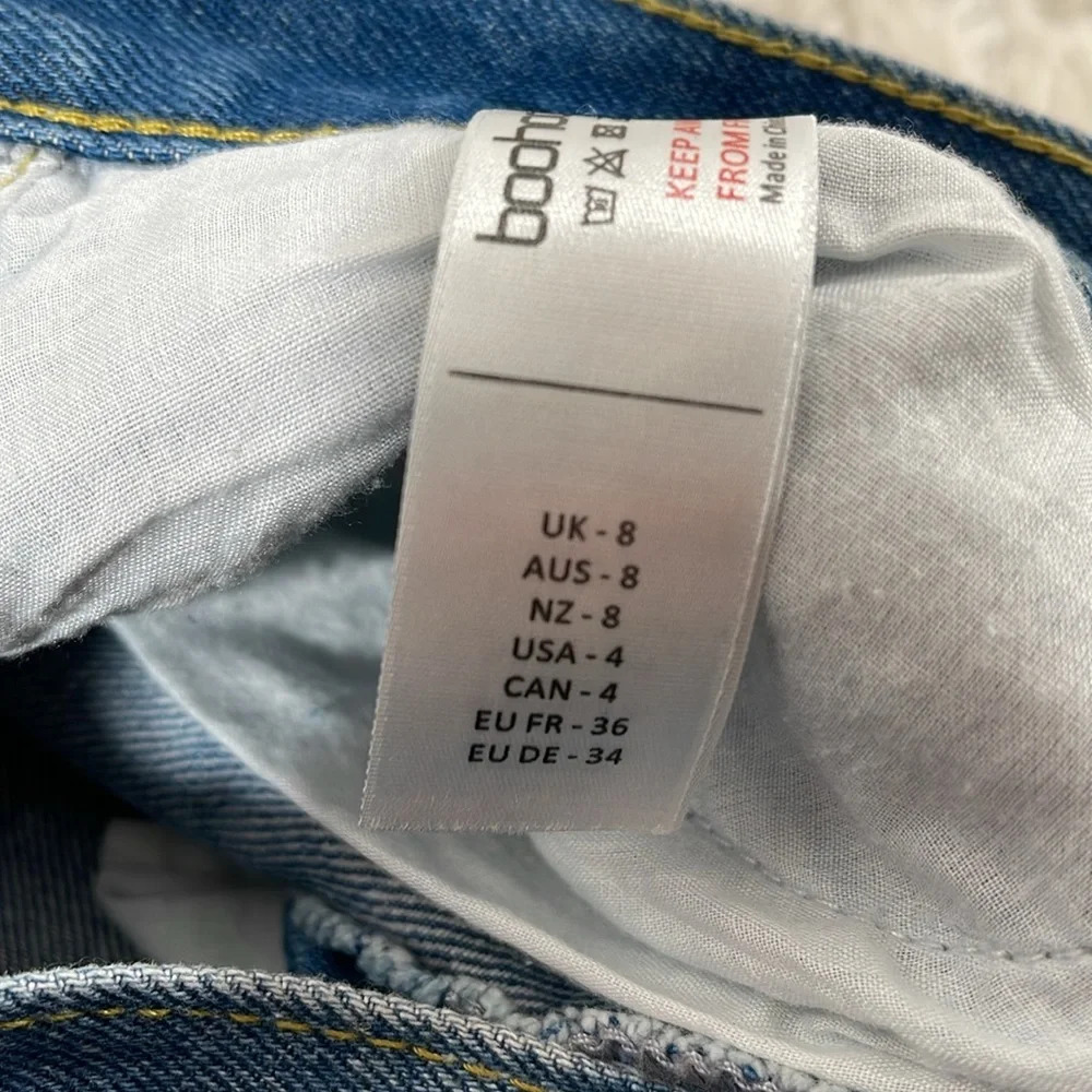 BOOHOO UNEVEN RAW HEM DISTRESSED DENIM SKIRT MID BLUE WITH POCKETS SIZE 4 NEW - Picture 8 of 11